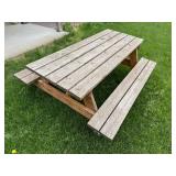 Used Wooden Picnic Table with Built-in Benches