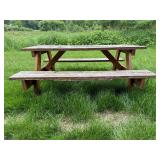 Used Wooden Picnic Table with Built-in Benches