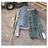 Lot of Metal Fence Posts and Wire Roll Fencing