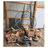 Assorted Garage Items and Tools Lot with Wooden Crates