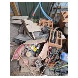 Assorted Garage Items and Tools Lot with Wooden Crates