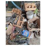 Assorted Garage Items and Tools Lot with Wooden Crates