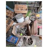 Assorted Garage Items and Tools Lot with Wooden Crates