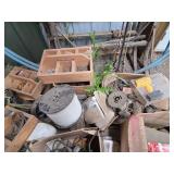 Assorted Garage Items and Tools Lot with Wooden Crates