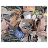 Assorted Garage Items and Tools Lot with Wooden Crates