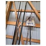 Collection of Garage and Garden Tools with Hose and Exercise Ball