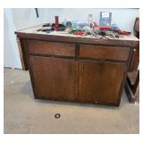 Sturdy Wooden Workshop Cabinet with Two Drawers and Shelving