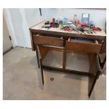Sturdy Wooden Workshop Cabinet with Two Drawers and Shelving