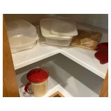 Kitchenware Collection with Rubbermaid Containers and Enamel Coffee Pot