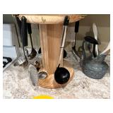 Spinning Kitchen Utensil Holder with Assorted Utensils and Ceramic Jug