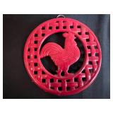 Decor Set: Stained Glass Horse Panel, Red Rooster Trivet, and Horse Lovers Sign