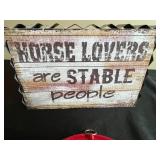 Decor Set: Stained Glass Horse Panel, Red Rooster Trivet, and Horse Lovers Sign