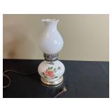Vintage Hand Mirror, Glass Serving Tray & Floral Table Lamp
