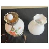 Vintage Hand Mirror, Glass Serving Tray & Floral Table Lamp