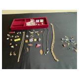 Assorted Pins and Small Jewelry Items Inc Hair Clip, Costume Gold Tone Necklace & More