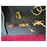 Assorted Pins and Small Jewelry Items Inc Hair Clip, Costume Gold Tone Necklace & More