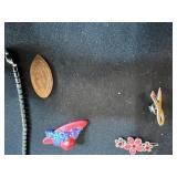 Assorted Pins and Small Jewelry Items Inc Hair Clip, Costume Gold Tone Necklace & More