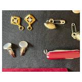 Assorted Pins and Small Jewelry Items Inc Hair Clip, Costume Gold Tone Necklace & More