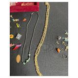 Assorted Pins and Small Jewelry Items Inc Hair Clip, Costume Gold Tone Necklace & More