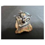 Collection of Quilting Fabrics, Calendar, Vintage Sewing Machine Figurine/Ornament, and Jar of Sewing Notions