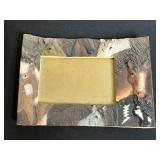 Collection of Decorative Items Including Frames and Iridescent Glass Bowl