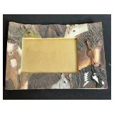 Collection of Decorative Items Including Frames and Iridescent Glass Bowl