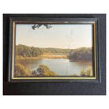 Collection of Decorative Items Including Frames and Iridescent Glass Bowl