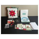Holiday Decor Collection with Avon Christmas Plate 1974 and Cards
