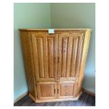 Corner Oak Entertainment Center with TV Compartment