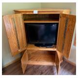 Corner Oak Entertainment Center with TV Compartment
