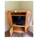 Corner Oak Entertainment Center with TV Compartment