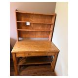 Vintage Wooden Desk with Hutch and Storage Shelf