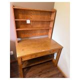 Vintage Wooden Desk with Hutch and Storage Shelf