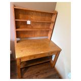 Vintage Wooden Desk with Hutch and Storage Shelf
