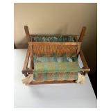 Vintage Handmade Wooden Table Loom with Green Yarn