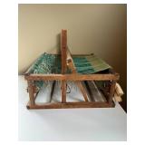 Vintage Handmade Wooden Table Loom with Green Yarn