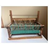 Vintage Handmade Wooden Table Loom with Green Yarn