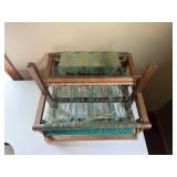 Vintage Handmade Wooden Table Loom with Green Yarn