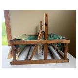 Vintage Handmade Wooden Table Loom with Green Yarn