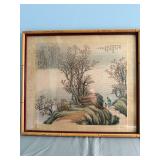 Set of 2 Chinese Watercolor Paintings in Bamboo Frames