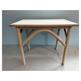 Vintage Wooden End Table with Worn Cream Finish