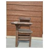 Vintage Wooden Student Desk Chair with Integrated Writing Surface