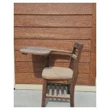 Vintage Wooden Student Desk Chair with Integrated Writing Surface