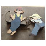 Pair of Handcrafted Wooden Farmer Child Shelf Decor