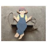 Pair of Handcrafted Wooden Farmer Child Shelf Decor