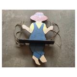Pair of Handcrafted Wooden Farmer Child Shelf Decor