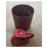 Assorted Household and Garage Items Including Measuring Wheel, Containers, and Buckets