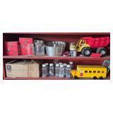 Assorted Vintage Items with Tonka Toy Truck and Wooden School Bus