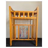 Antique Wooden Side Table with Stained Glass Panel