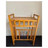 Antique Wooden Side Table with Stained Glass Panel